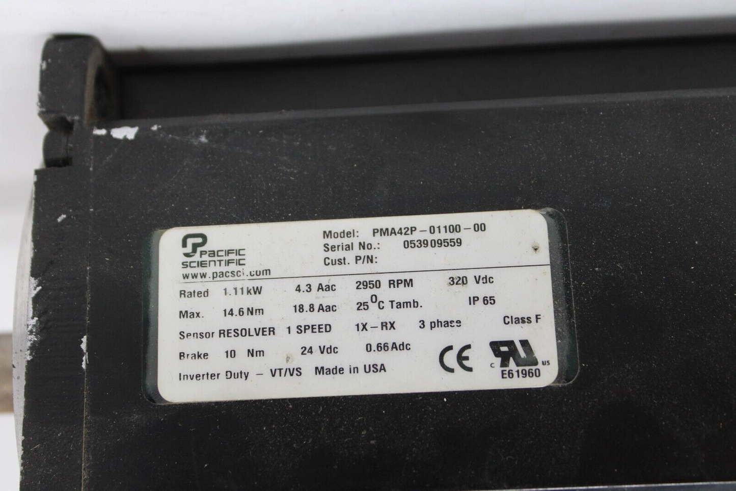 used Pacific Scientific PMA42P-01100-00 Servo Motor - PACIFIC SCIENTIFIC