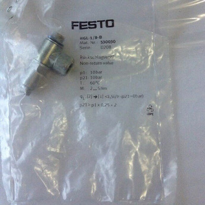 FESTO Check valve HGL-1/8-B 530030 Fast | FESTO Fast-flow check valve with 1/8-inch BSP flange connection and 530030 model number - FESTO
