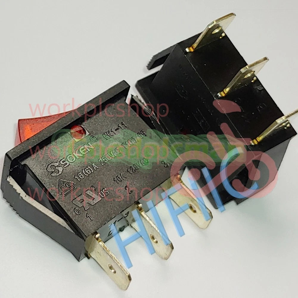 1PC SOKEN RK1-11 Rocker Switch Red Lamp 16A 125/250VAC 3 Pins 2 Positions