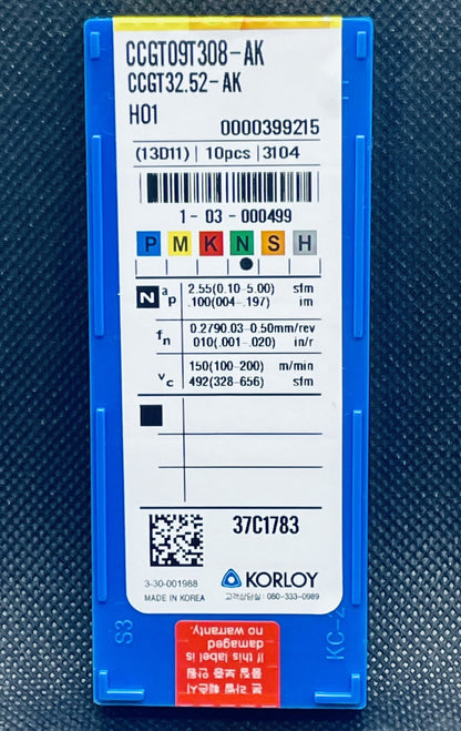KORLOY CCGT 32.52 AK H01 / CCGT09T308-AK H01 Carbide Inserts 10pcs Free Ship!