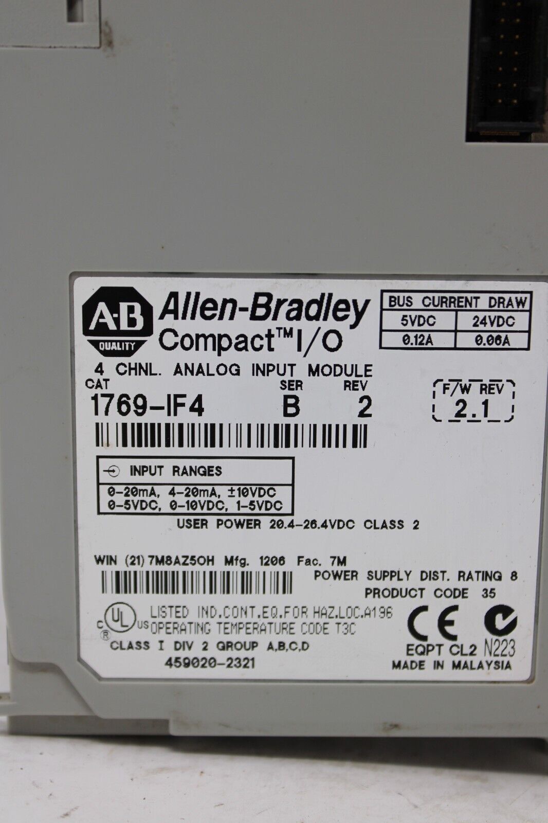 used Allen Bradley 1769-IF4 Analog *No Cover - ALLEN BRADLEY