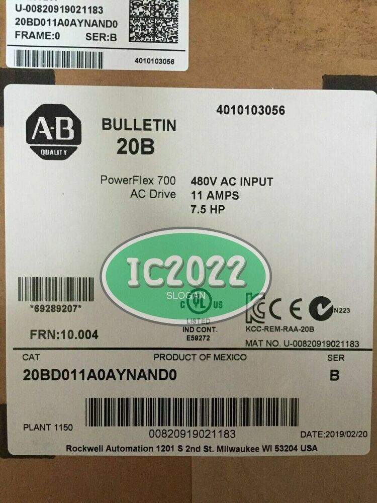 Allen Bradley PowerFlex 700 AC Drive 20BD011A0AYNANC0 - High-Efficiency AC Drive System - ALLEN BRADLEY