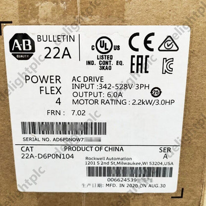 New 2022 AB PowerFlex 4 AC Drive 22A-D6P0N104 2.2 kW 3 Hp - AB POWERFLEX