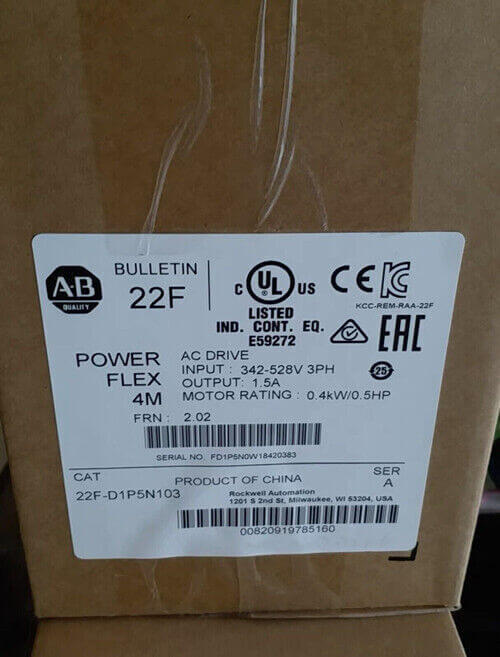 Allen Bradley PowerFlex 4M AC Drive 0.4 kW 0.5 HP 22F-D1P5N103 - ALLEN BRADLEY