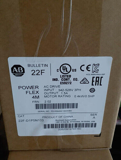 Allen Bradley PowerFlex 4M AC Drive 0.4 kW 0.5 HP 22F-D1P5N103 - ALLEN BRADLEY