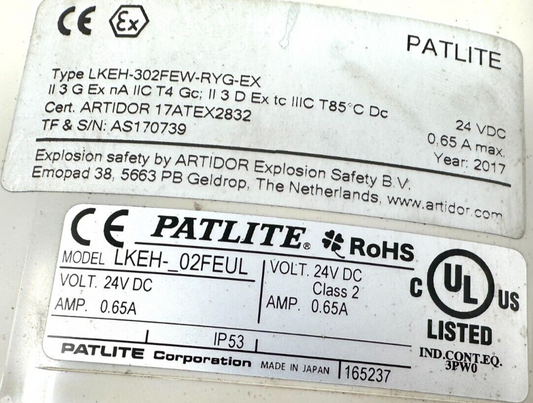 used Patlite LKEH-302FEUL-RYG Combination Alarm Signal Tower - P LITE