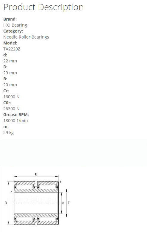 new IKO TA2220Z Needle Roller Bearings 29x22x20mm - IKO