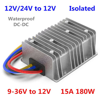 new 9-36V to 12V 15A 180W isolated Waterproof power converter 12V/24V to 12V DC-DC - KOEED