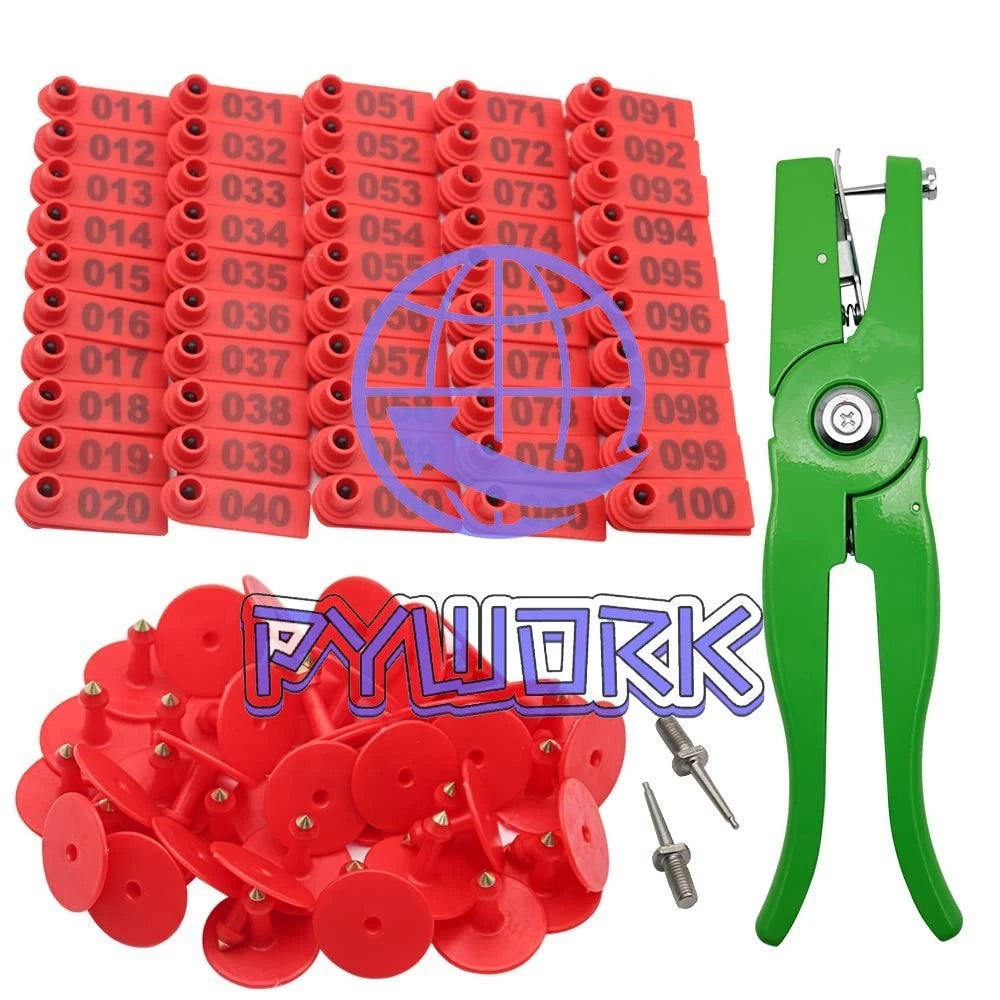 Sheep Ear Tag 001-100 Number Plastic Livestock Tags Goat With Punch Applicato...