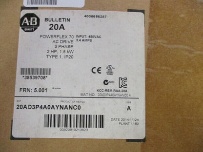 20AD3P4A0AYNANC0 PowerFlex 70 AC Drive 3.4 A at 2 Hp 20A NEW - ABB