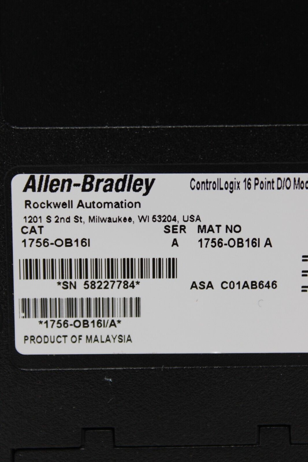 used Allen Bradley 1756-OB16I ControlLogix 16 Point Output Module - ALLEN BRADLEY