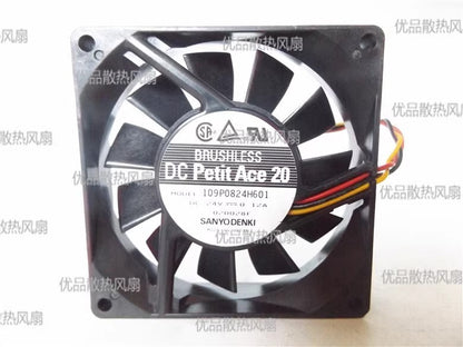 SANYO 109P0824H601 8020 DC24V 0.12A 80*80*20MM 3-Wire Inverter Cooling Fan