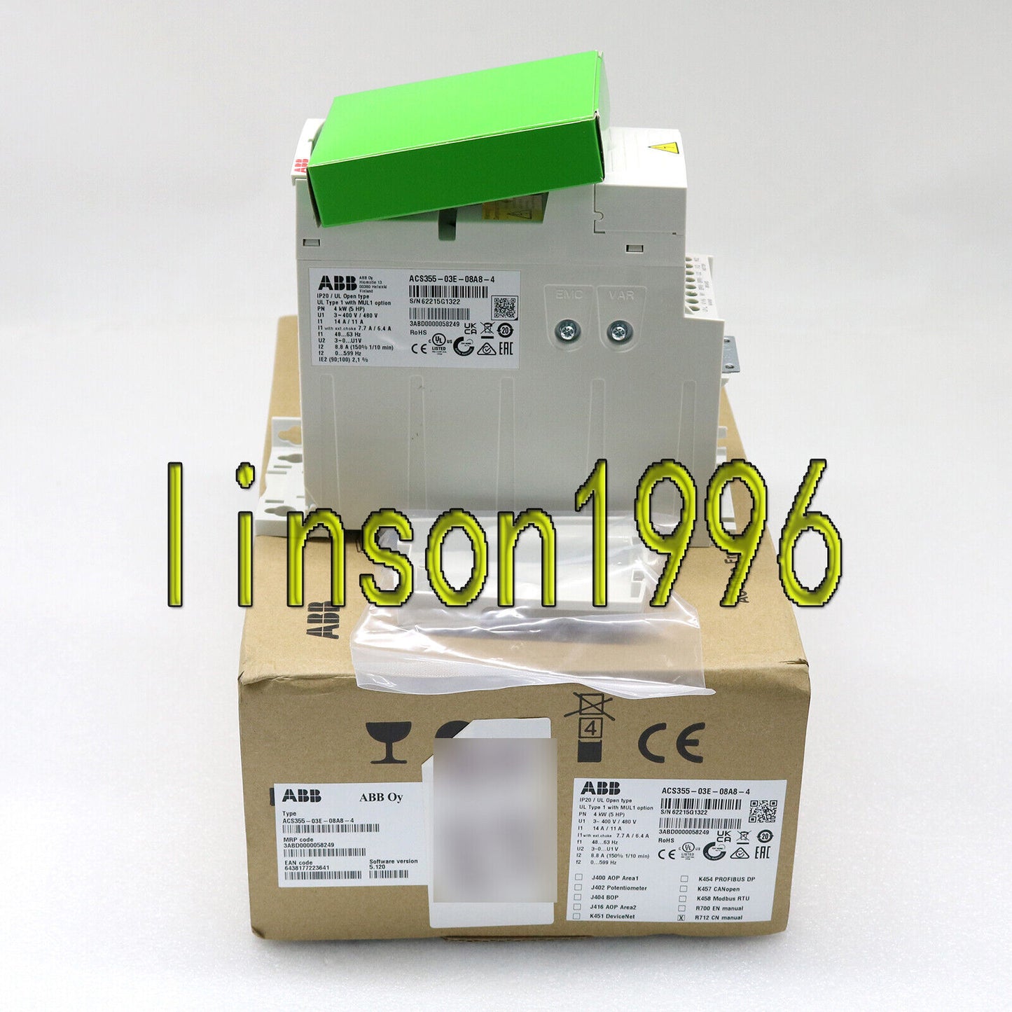 ABB ACS355-03E-08A8-4 3P Inverter, 4KW, AC380V-480V, 3-phase, Shipped Direct - ABB