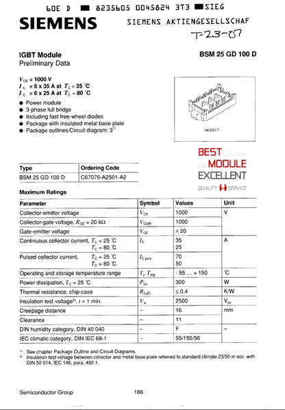 1PCS BSM25GD100D power supply module Quality Assurance