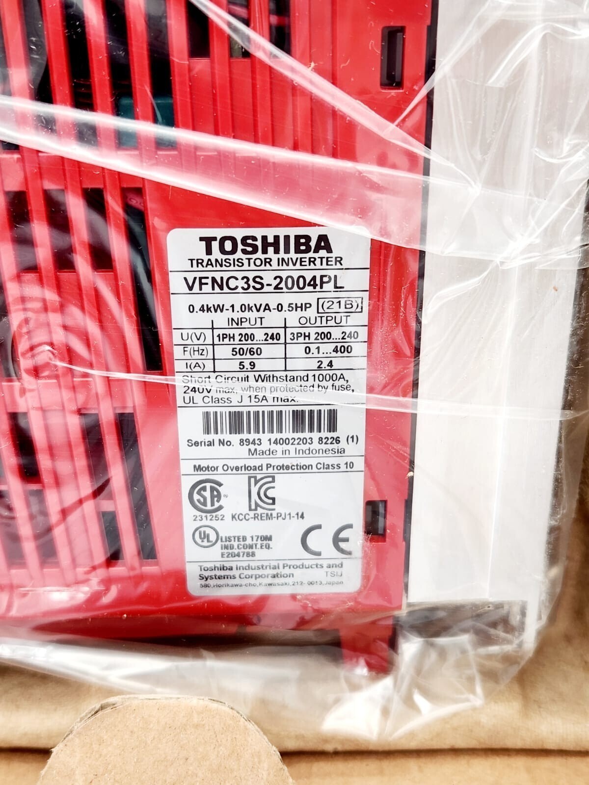 VFNC3S-2004PL  Sealed TOSHIBA TRANSISTOR INVERTER VFNC3S-2004PL