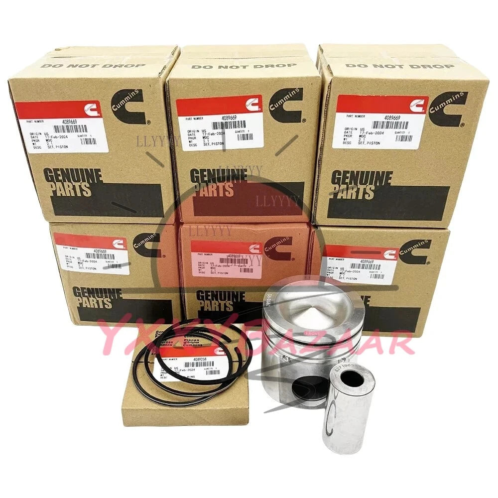 Set of 6 Piston +Ring + PISTON PIN Cummins Fits For 2004-2007 Dodge Ram 5.9L 24v