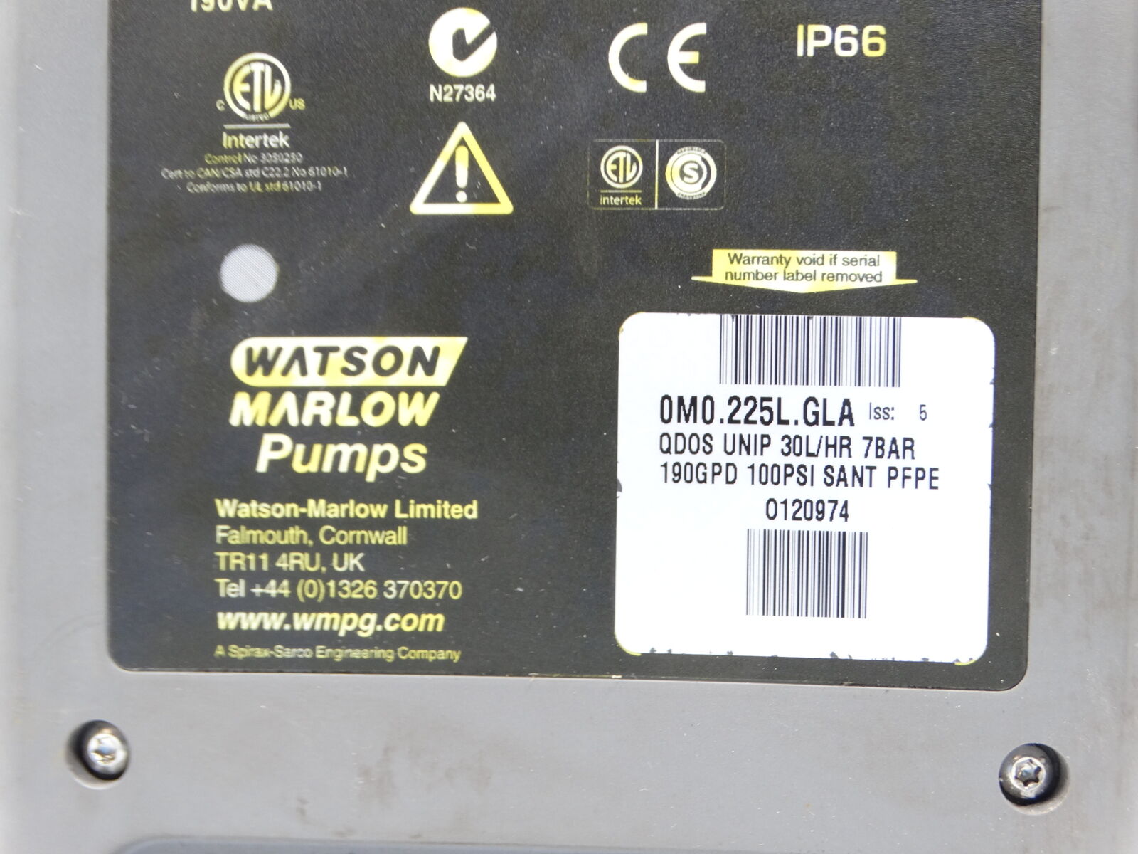 WATSON MARLOW 0M0.225L.GLA PUMP - WATSON MARLOW