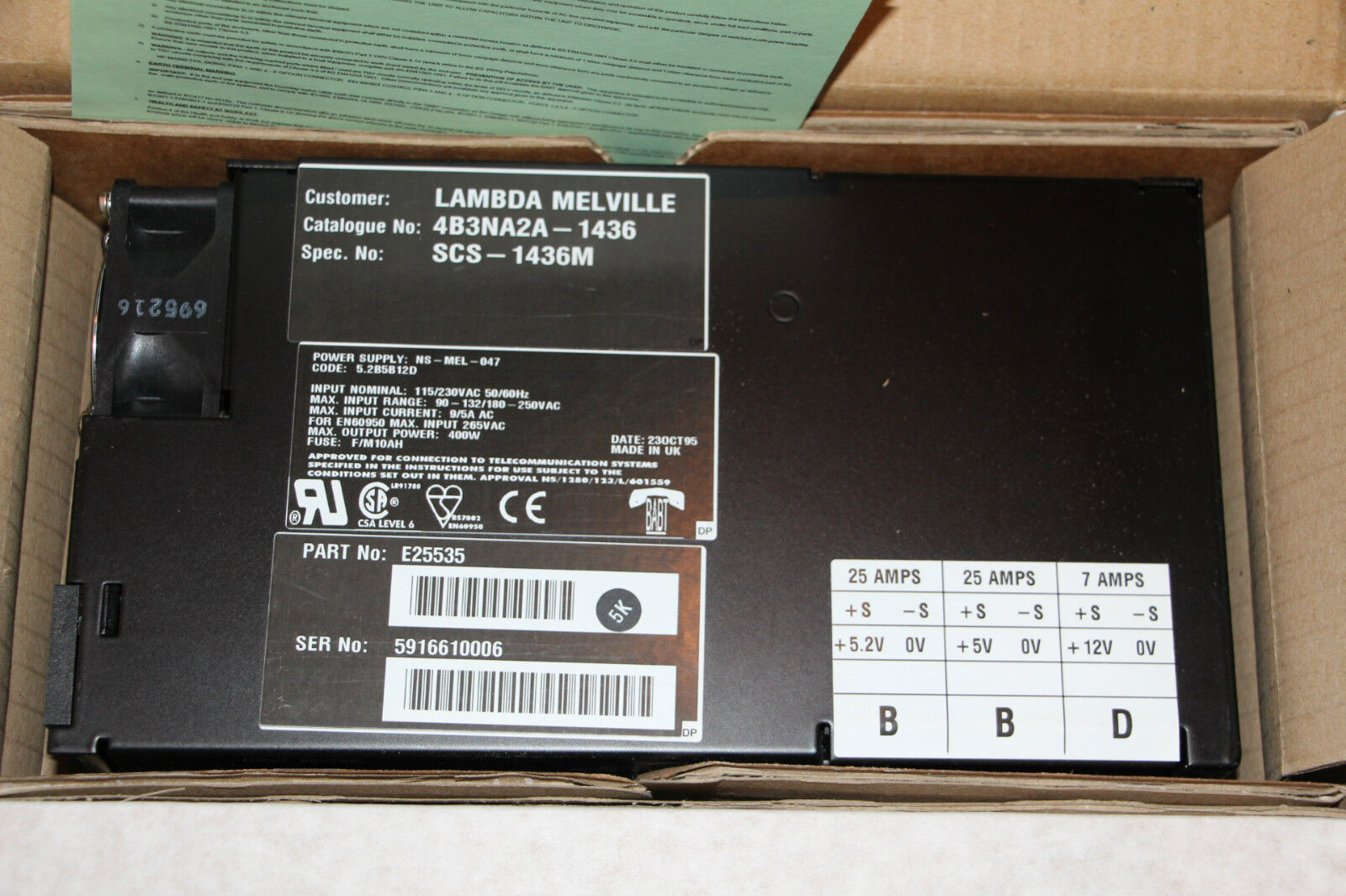 Lambda E25535: 400W Power Supply - LAMBDA