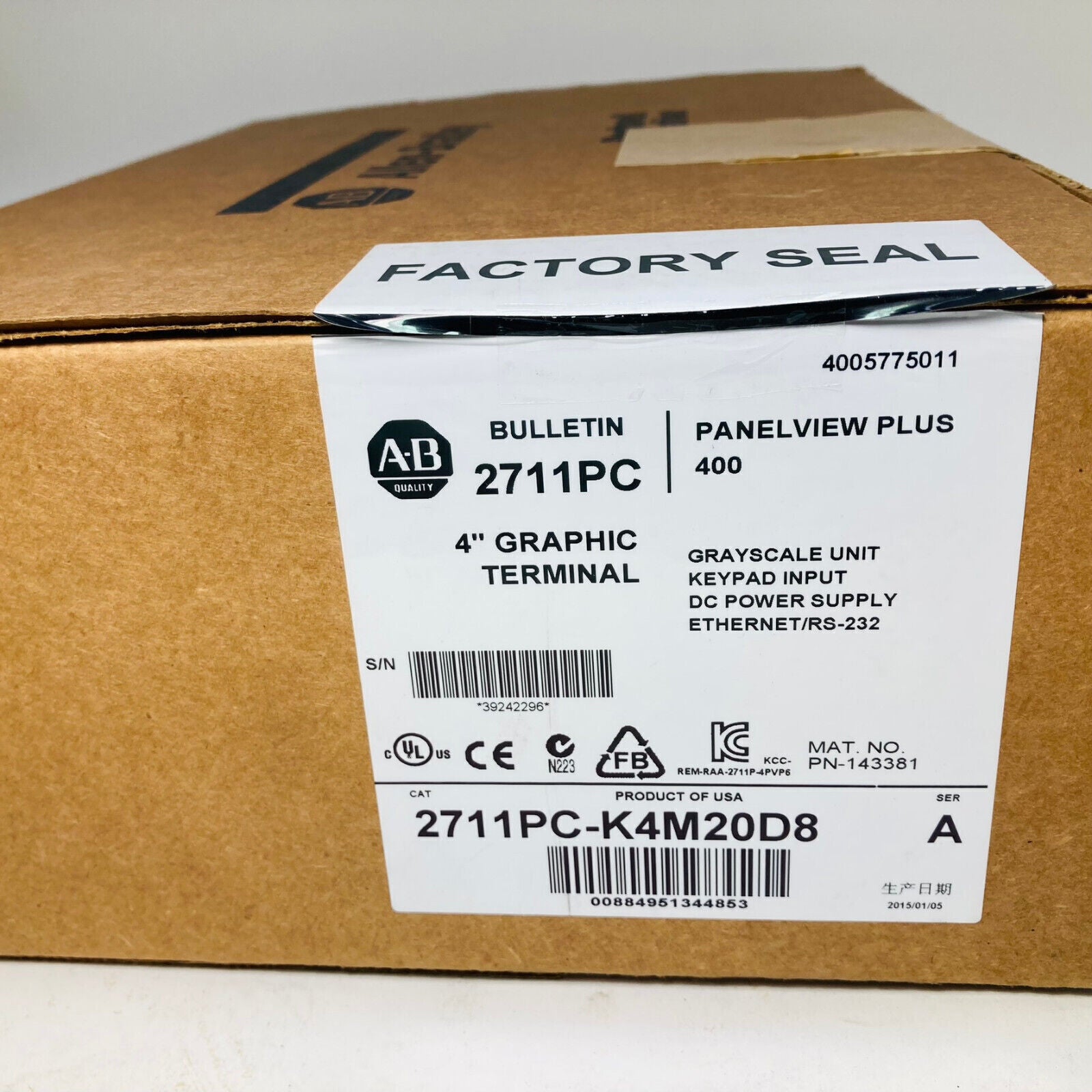 Allen Bradley PanelView Plus 400 Grayscale 4K Graphic Terminal - ALLEN BRADLEY
