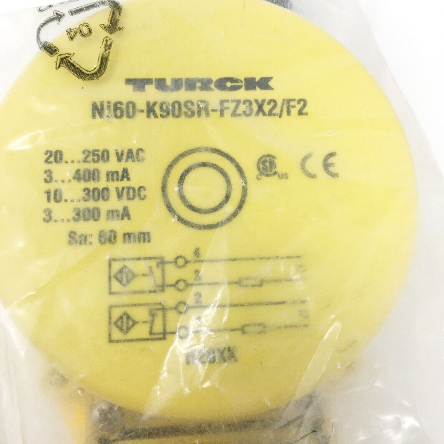 Turck NI60-K90SR-FZ3X2 2-Wire AC DC Non-Embeddable Rectangular Inductive Sensor - TURCK