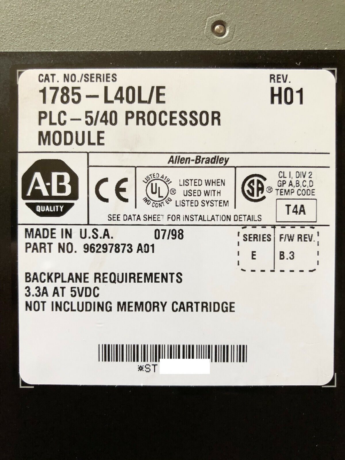 Sealed Allen-Bradley 1785-L40L/E Processor - ALLEN-BRADLEY