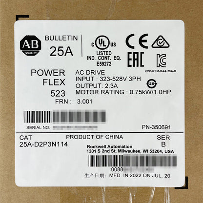 Allen-Bradley PowerFlex 523 AC Drive Factory Sealed 25A-D2P3N114 New - ALLEN-BRADLEY
