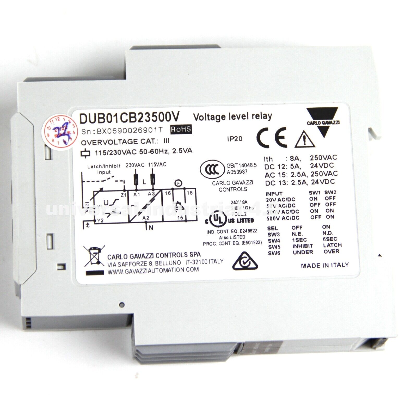 Carlo Gavazzi Voltage Monitoring Relay for DIN Rail Mount - CARLO GAVAZZI
