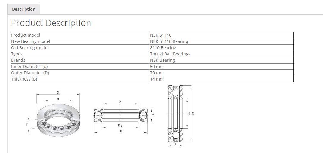 new NSK 51110 Thrust Ball Bearings Single Row 50x70x14mm - NSK