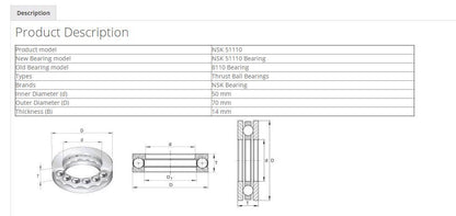 new NSK 51110 Thrust Ball Bearings Single Row 50x70x14mm - NSK