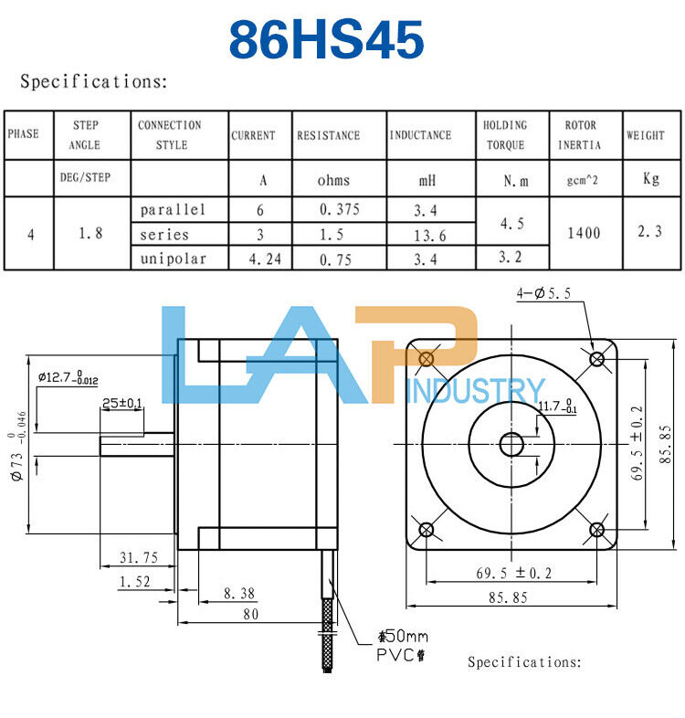 new 1PCS  For LEADSHINE86 stepper motor 86HS45 4.5NM 8 wire1.8° 4.2A 3.5mH 0.8Ohm