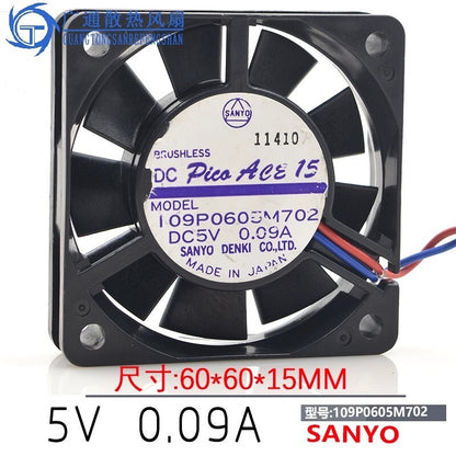 Sanyo 109P0605M702 6015 DC5V 0.09A 6CM 3-Wire Silent Cooling Fan