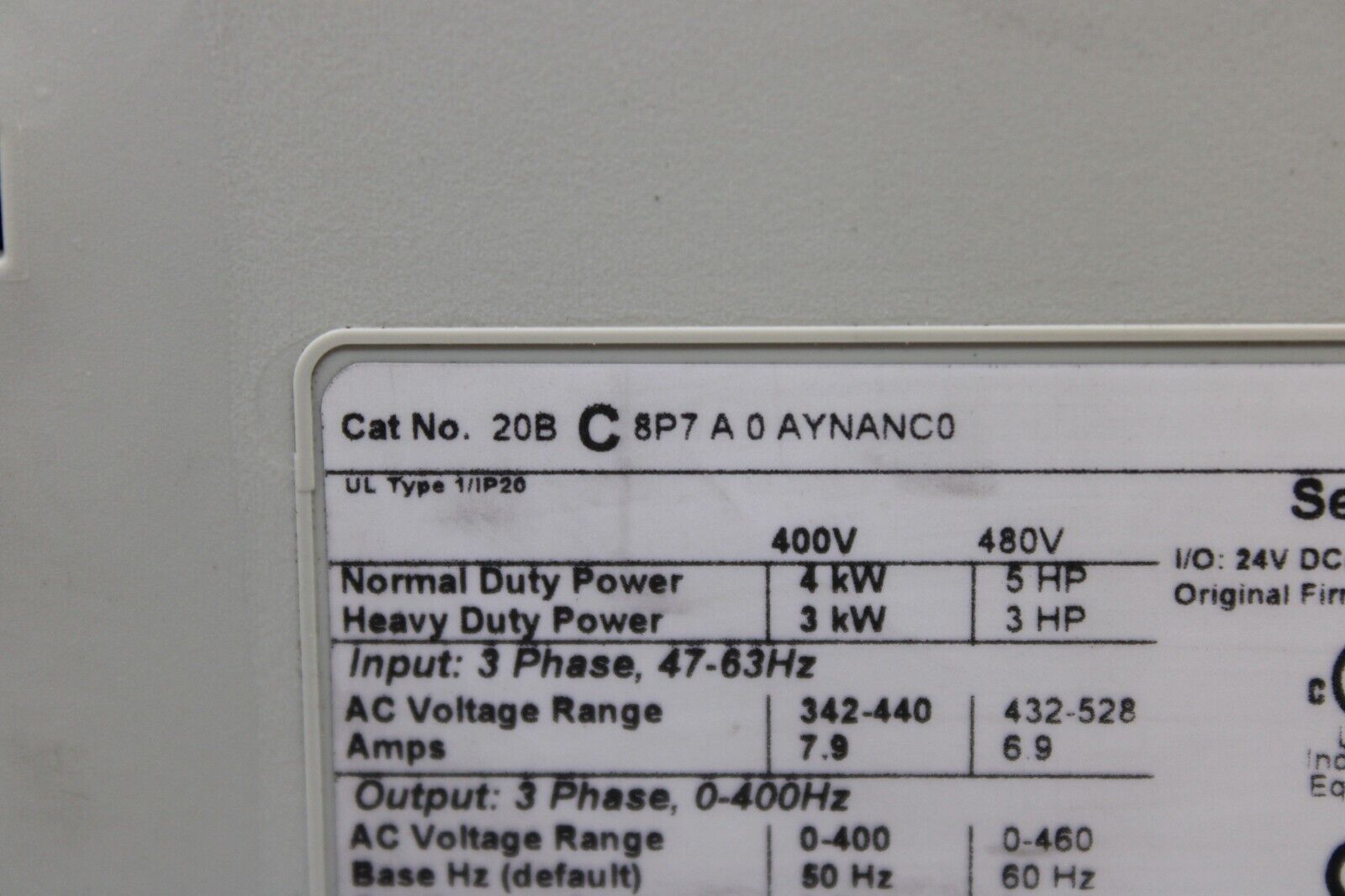 used Allen Bradley 20BC8P7A0AYNANC0 PowerFlex 700 - ALLEN BRADLEY
