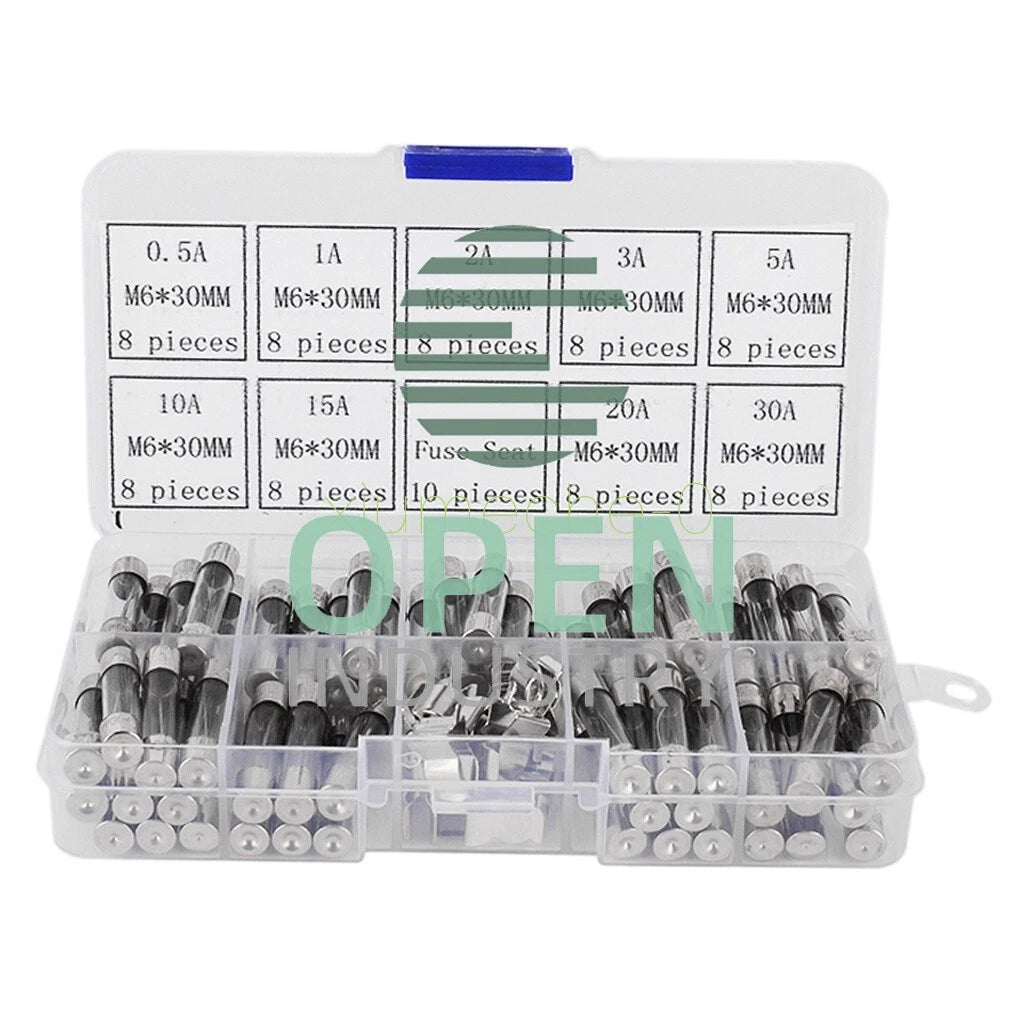 72Pcs Assorted Kit 6x30mm 0.5A-30A Quick Fast Blow Electrical Glass Tube Fuse