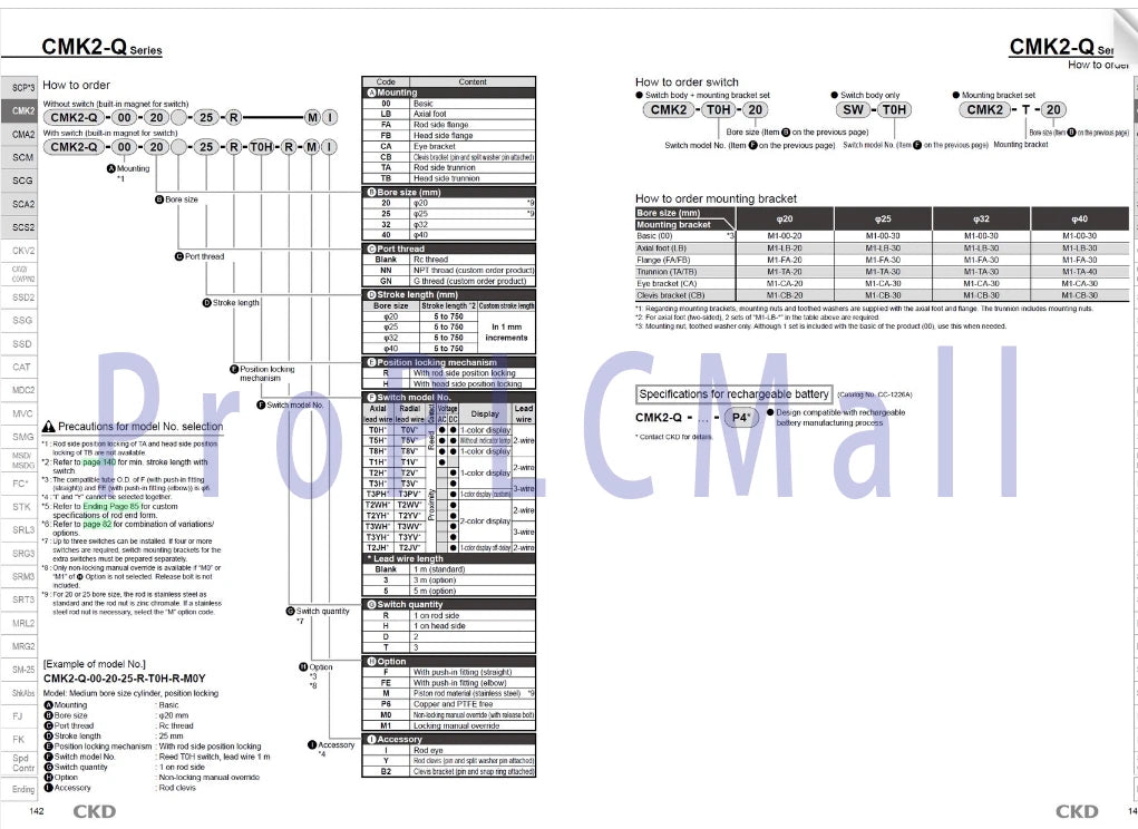 1PC~CKD CMK2-Q-00-20-250-H Small Bore Size Cylinder ~