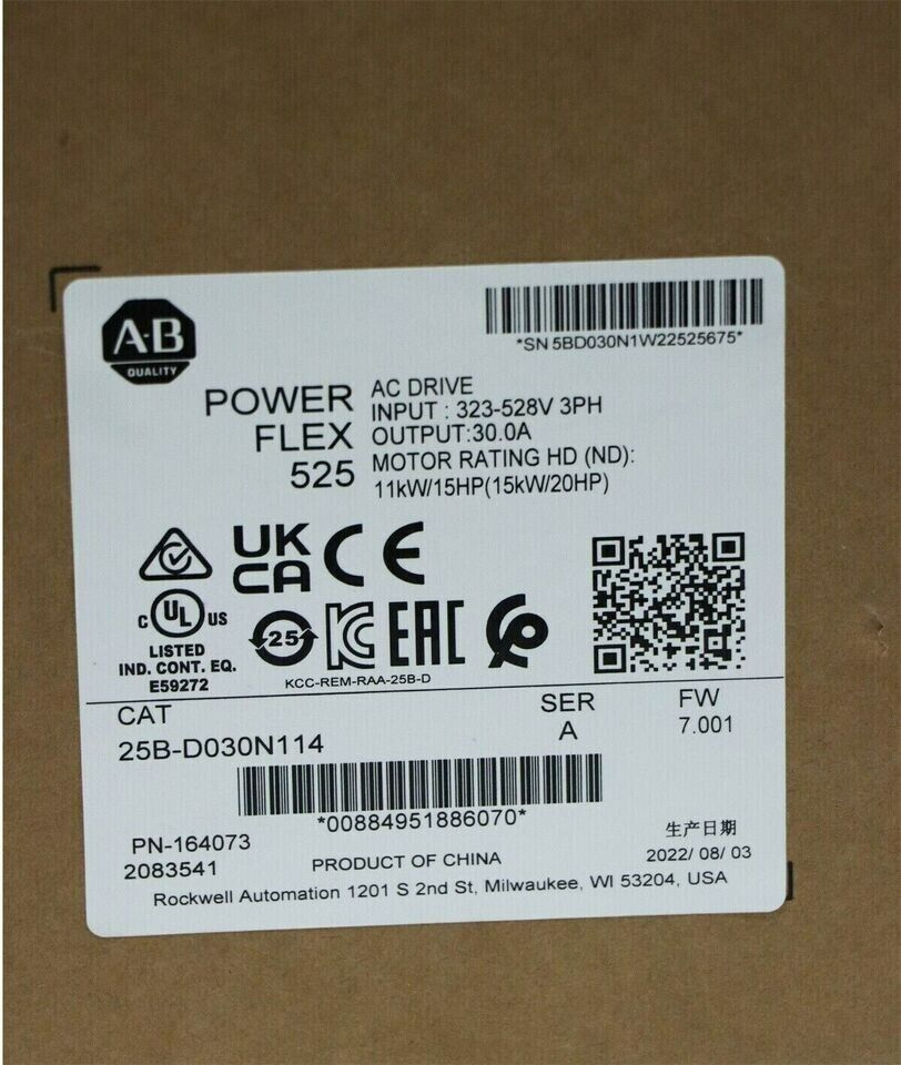 New Sealed Allen-Bradley 25B-D030N114 Ser A PowerFlex 525 AC Drive 15 kW 20 HP Allen-Bradley