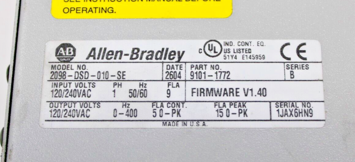 used Allen Bradley 2098-DSD-010-SE Servo Drive - ALLEN BRADLEY