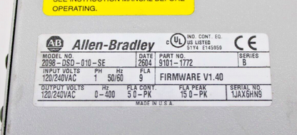 used Allen Bradley 2098-DSD-010-SE Servo Drive - ALLEN BRADLEY