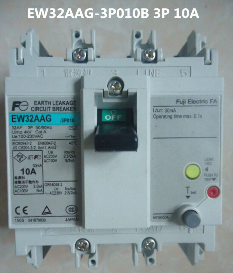 new Japan Fuji Electric Leakage Switch Circuit Breaker EW32AAG-3P010B 3P 10A 30MA - JAPAN FUJI ELECTRIC