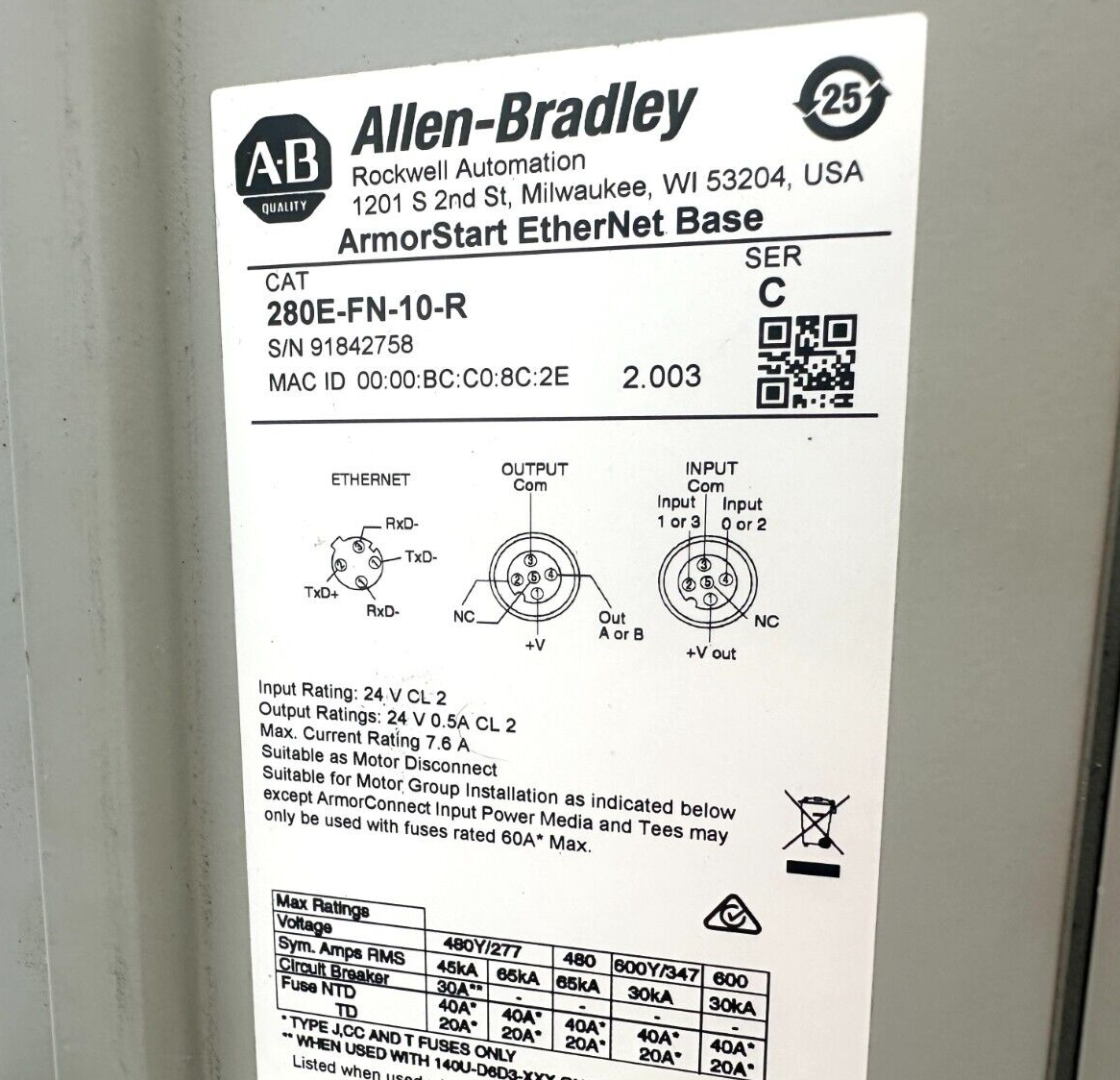 used Allen Bradley 280E-FN-10-R 284E-FVD1P4Z-10-RRN ArmorStart Motor Controller - KOEED