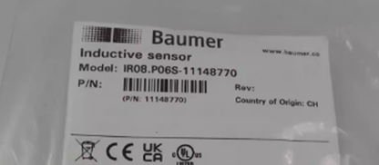 NEW BAUMER IR08.P06S-11148770 Inductive Proximity Switch | High-Performance Inductive Switch | Surface Mount Design | 24VAC | 0.5A | 0.1W | Switch Type: Isolated | Mounting: Surface | Temperature Range: -40°C to +125°C - BAUMER
