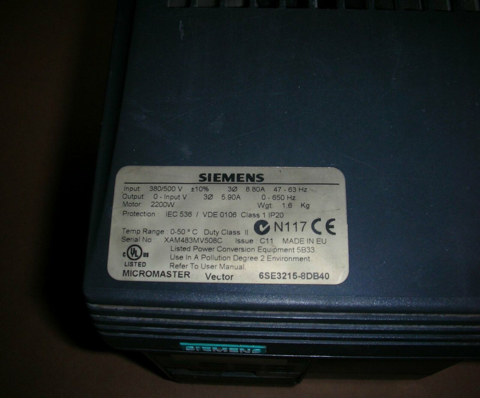 used  SIEMENS Inverter 380V 2.2KW 6SE3215-8DB40 6SE3 215-8DB40 Tested Fully