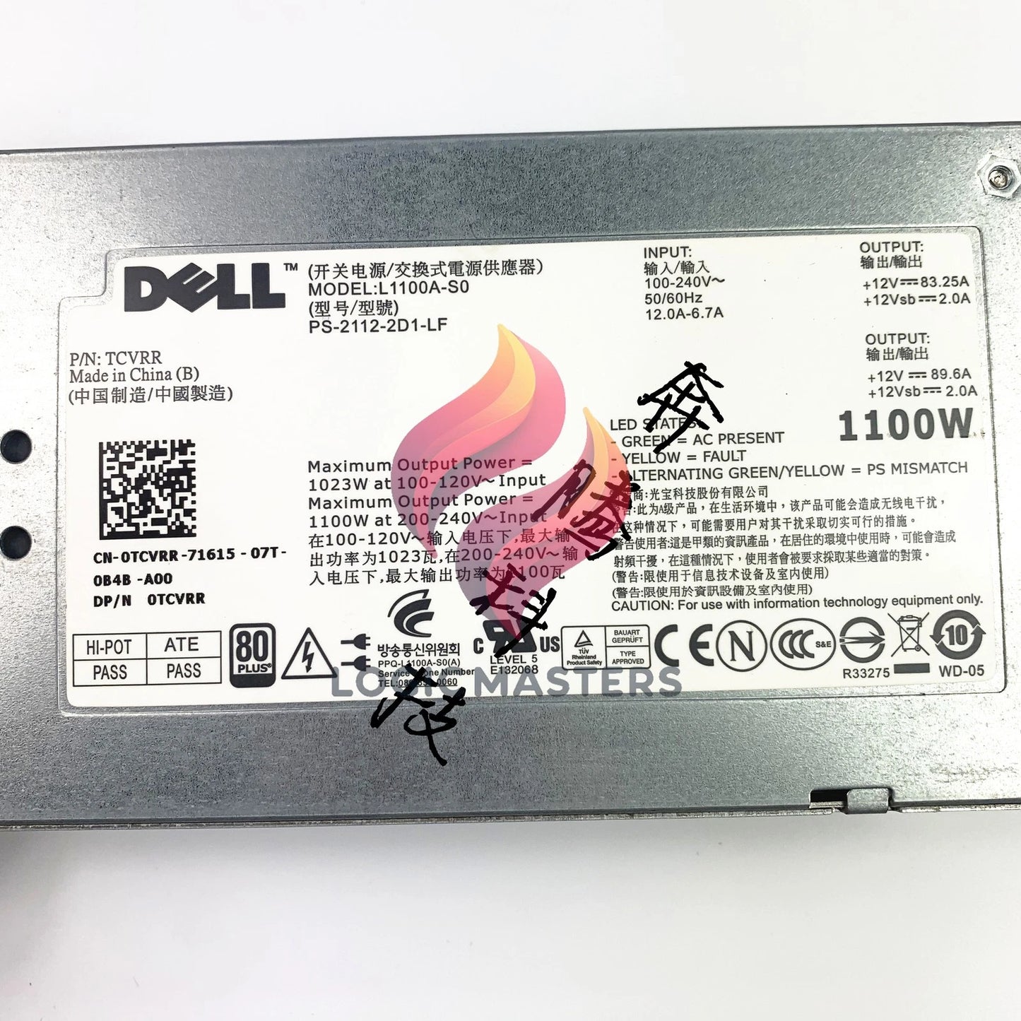 FOR Dell Poweredge 1100W power supply redundant L1100A-S0 PS-2112-2D1 GVHPX