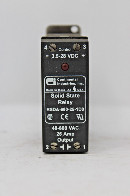 used Continental Industries RSDA-660-25-1D0 Solid State Relay RSDA-660-25-100 - CONTINENTAL INDUSTRIES