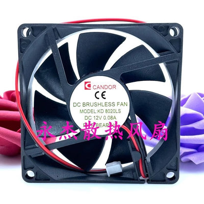 1PCS KD8020LS 8020 DC12V 0.08A 8CM 2-pin silent cooling fan