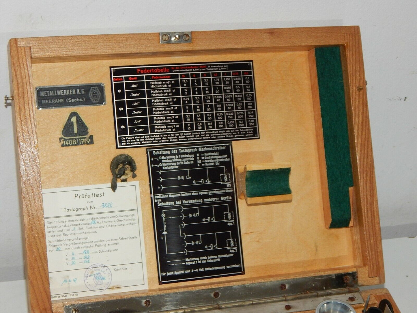 Used Tastograph Measuring Device Metallwerker KG Meerane Vibration Meter - METALLWERKER KG MEERANE