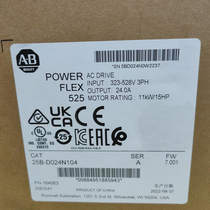 Allen Bradley 25B-D024N104 Powerflex 525 AC Drive 15HP Surplus SEALED - ALLEN BRADLEY