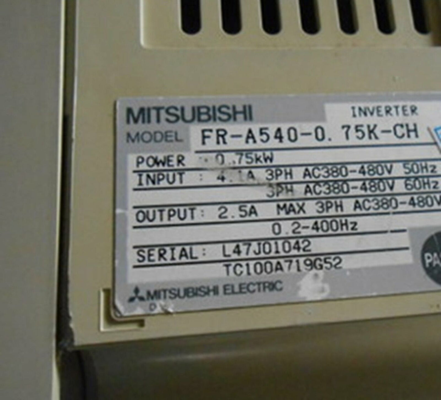 Mitsubishi Inverter FR-A540 0.75K CH Tested Good Condition - MITSUBISHI
