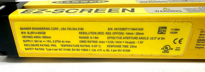 used Banner SLSE14-600Q8 SLSR14-600Q8 EZ-Screen Light Curtain Emitter and Receiver - BANNER
