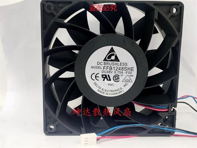 Delta FFB1248SHE-F00 12038 DC48V 0.75A 12CM 3-Pin Dual Ball Ball Velocity Fan