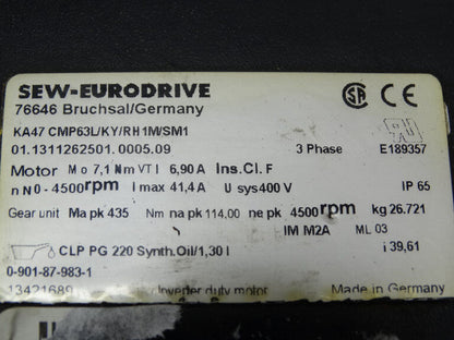 SEW EURODRIVE KA47 Motor - KA47 CMP63L/KY/RH1M/SM1 - SEW EURODRIVE